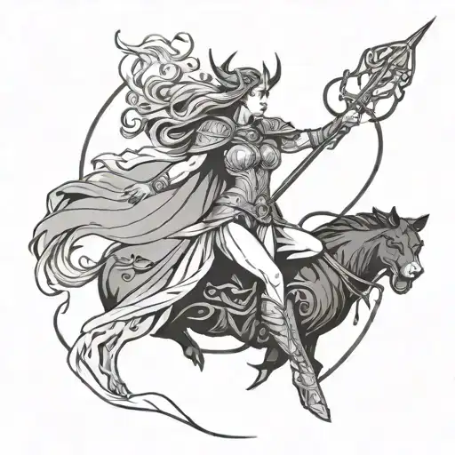 goddess Freya fighting goddess hela minimalistic  tattoo design idea