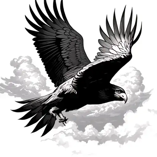 buzzard flying amongst the clouds surrounding tattoo design idea