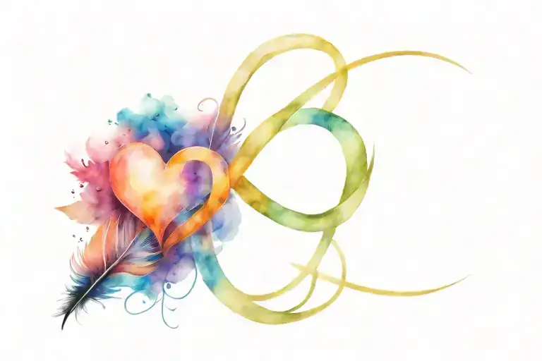 infinity symbol with heart and feather  tattoo design idea