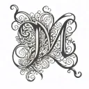 cursive M letter tattoo design idea