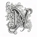 cursive M letter tattoo design idea