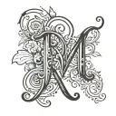 cursive M letter tattoo design idea