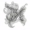 cursive M letter tattoo design idea