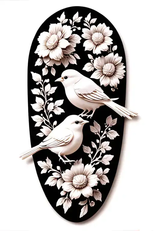 floral lace with small cute birds tattoo design idea