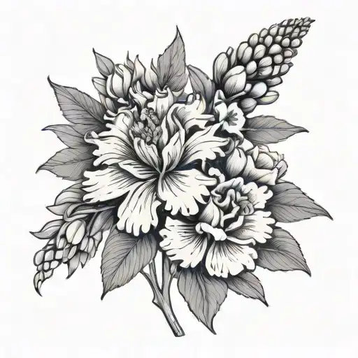 carnation and lupine  tattoo design idea