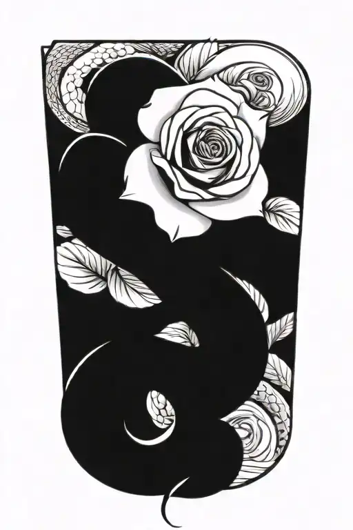 rose and snake blackout tattoo design idea
