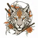 snow leopard, fox samurai on tattoo design idea