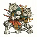 snow leopard, fox samurai on tattoo design idea