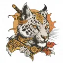snow leopard, fox samurai on tattoo design idea