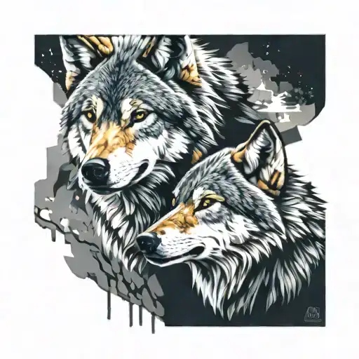 two wolves merged together tattoo design idea