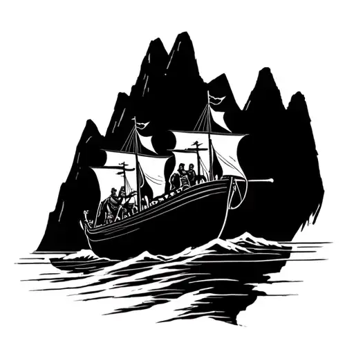 vikings carry boats over mountains tattoo design idea