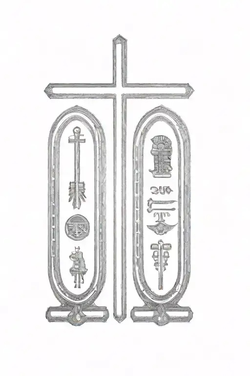 two egyptian pharaohs and a cross tattoo design idea