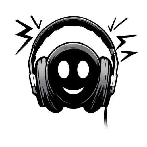 smile emoji headphones lightning bolts tattoo design idea