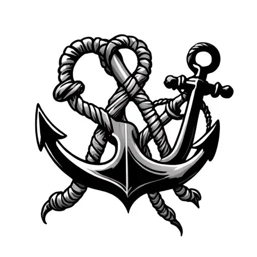 nautical elements like anchors diagonally crossing eachother, poseidon tattoo design idea