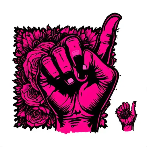 Tramp Stamp feminist symbol pink tattoo with another smaller tattoo of black skinned hand rising the middle finger almos tattoo design idea