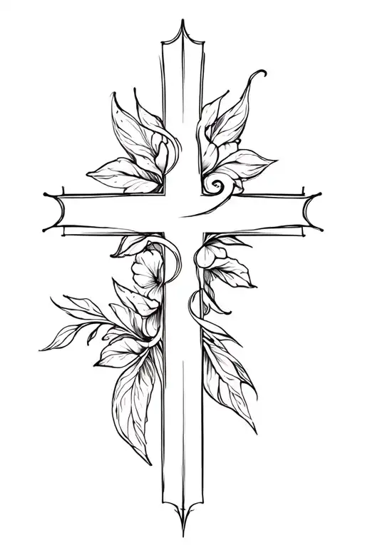 fine line dainty cross tattoo design idea