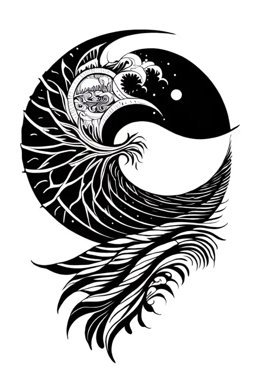 waves and the moon and sun mandala design incorporating tattoo design idea