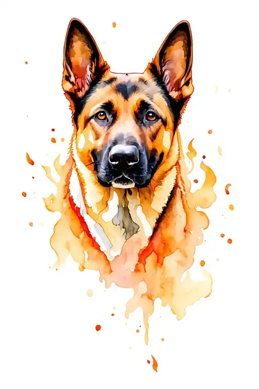 Belgian Malinois fire rising tattoo design idea