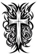 tribal pattern cross tattoo design idea