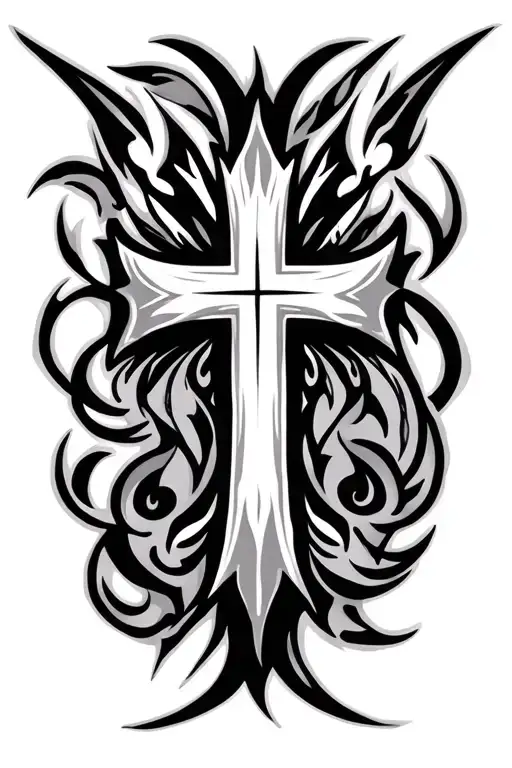 tribal pattern cross tattoo design idea