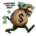 "Scared Money don’t make Money " "Scared Money don’t make Money " money bag running away. also can the money bag get chased by a zombie carrying moneybags.  tattoo design idea