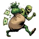 "Scared Money don’t make Money " "Scared Money don’t make Money " money bag running away. also can the money bag get chased by a zombie carrying moneybags.  tattoo design idea