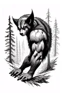 wolverine animal forearm tattoo with forest background tattoo design idea