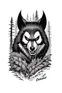 wolverine animal forearm tattoo with forest background tattoo design idea