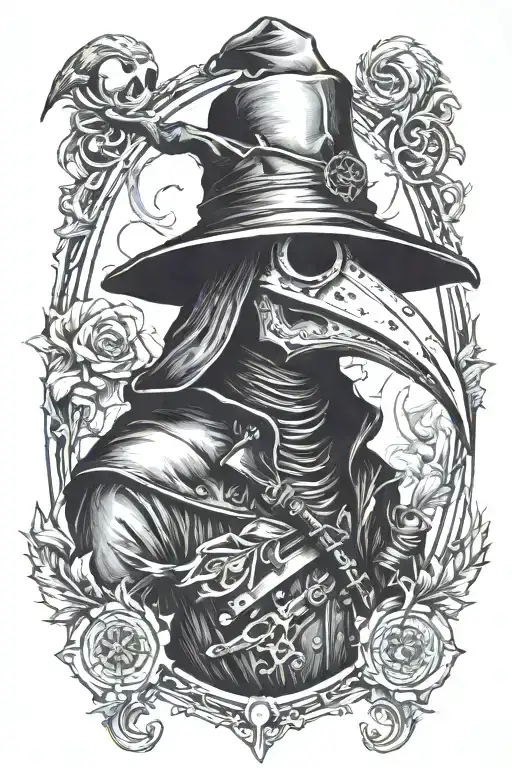 plague doctor surrounded tattoo design idea