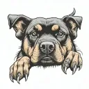 Rottweiler dog paw with female character holding tattoo design idea