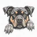 Rottweiler dog paw with female character holding tattoo design idea