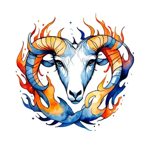 Watercolor Aries constellation intertwined with flame tattoo design idea