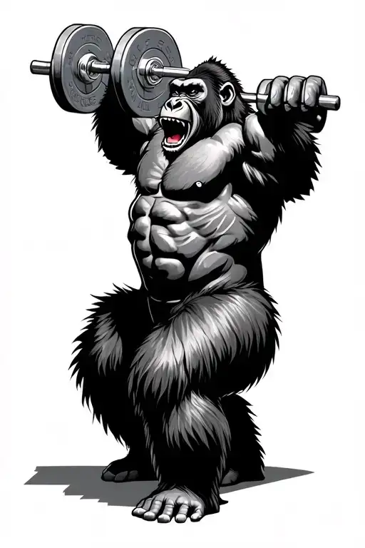roaring silver back gorilla lifting weights tattoo design idea