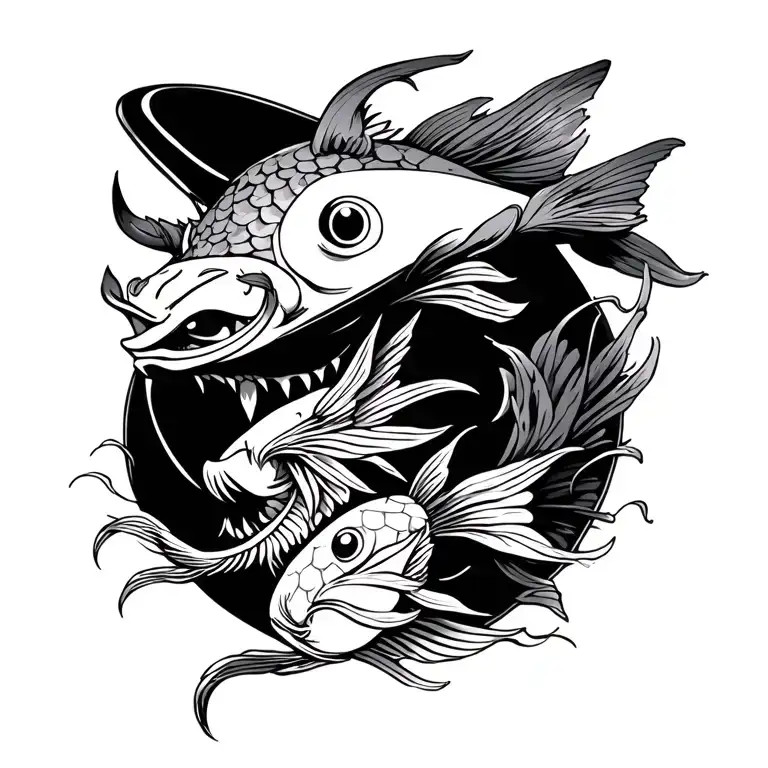 The devil and the Japanese fish that put a low hat tattoo design idea