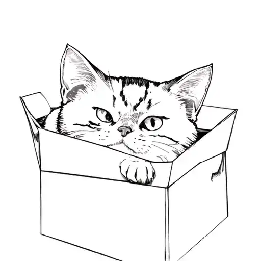 a cat in a box tattoo design idea