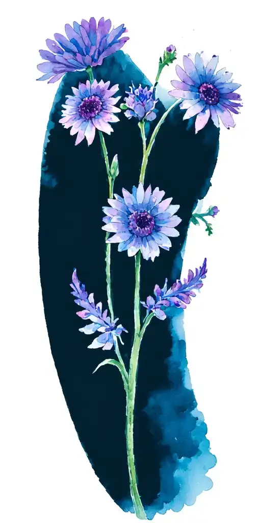 asters, chrysanthemums, and larkspur tattoo design idea