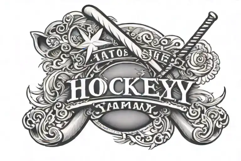 lucas name tatto with hockey stick under tattoo design idea