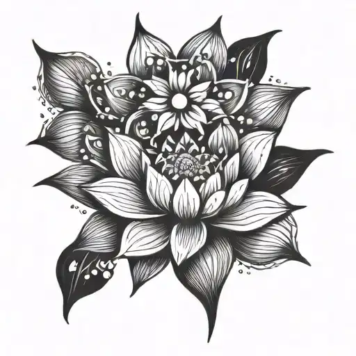 lotus flower, sun and moon and stars tattoo design idea