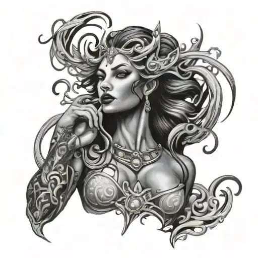 evil water goddess sexy fit tattoo design idea