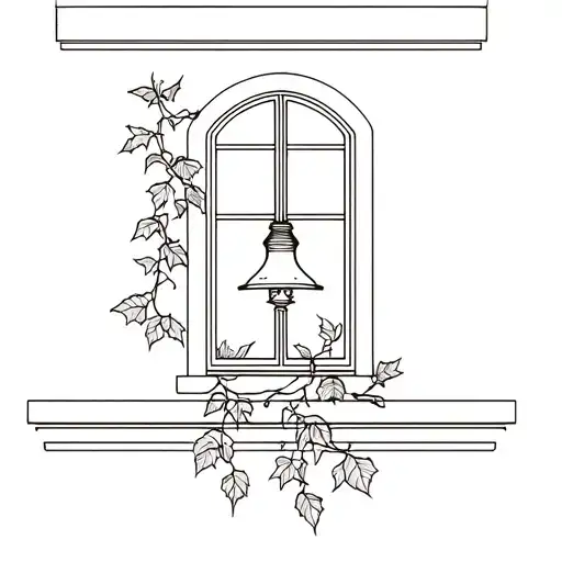 window with a lamp, and ivy leaves outside growing tattoo design idea