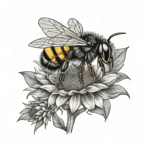 bumble bee holding a sunflower seed tattoo design idea