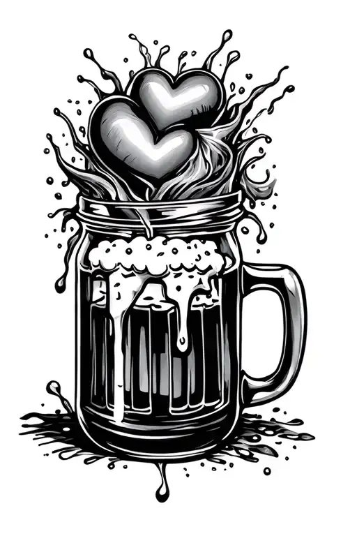 heart, pho and beer mug overflowing jar tattoo design idea