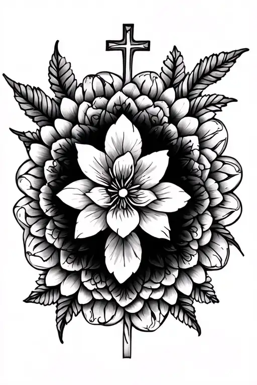 mandala sleeve with flowers and cross tattoo tattoo design idea
