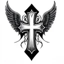 cross tattoo incorporating heart and wings behind  tattoo design idea