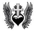 cross tattoo incorporating heart and wings behind  tattoo design idea