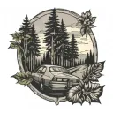 cop in rear view mirror, forest scene tattoo design idea