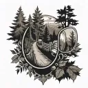 cop in rear view mirror, forest scene tattoo design idea