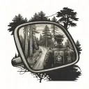 cop in rear view mirror, forest scene tattoo design idea