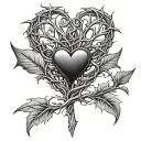 heart wrapped in 3 small thorn branches from the side that are not connected tattoo design idea