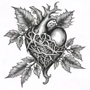 heart wrapped in 3 small thorn branches from the side that are not connected tattoo design idea